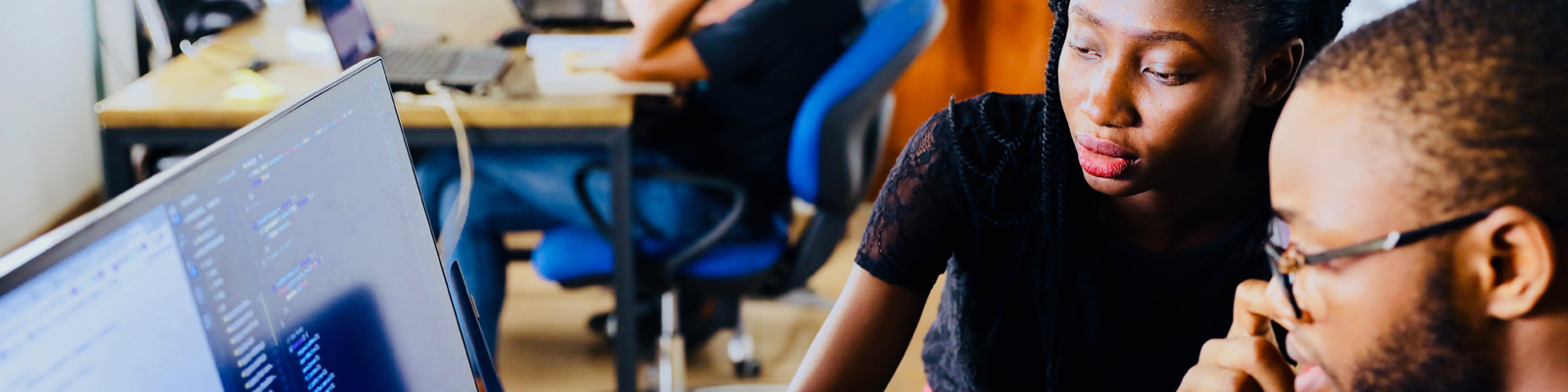 People at computer header